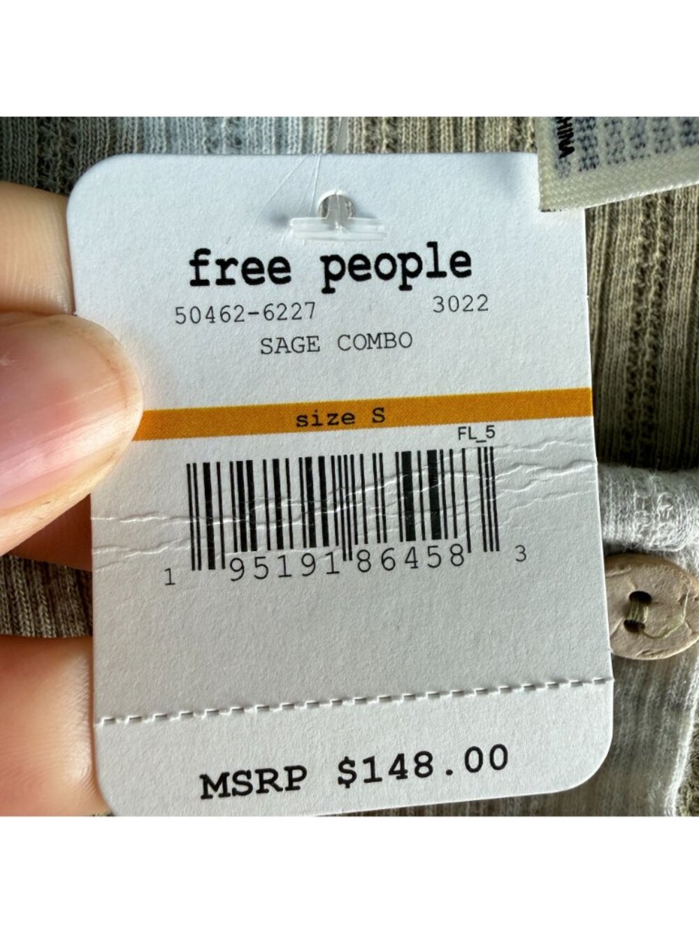 Free People Intimately NWT Little Dream Sleep Top Sage Combo S *MISSING BUTTON* - Picture 7 of 9